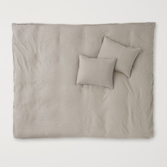H&M Bedding Hm Washed Linen Duvet Cover Set Queen Light Beige Brown